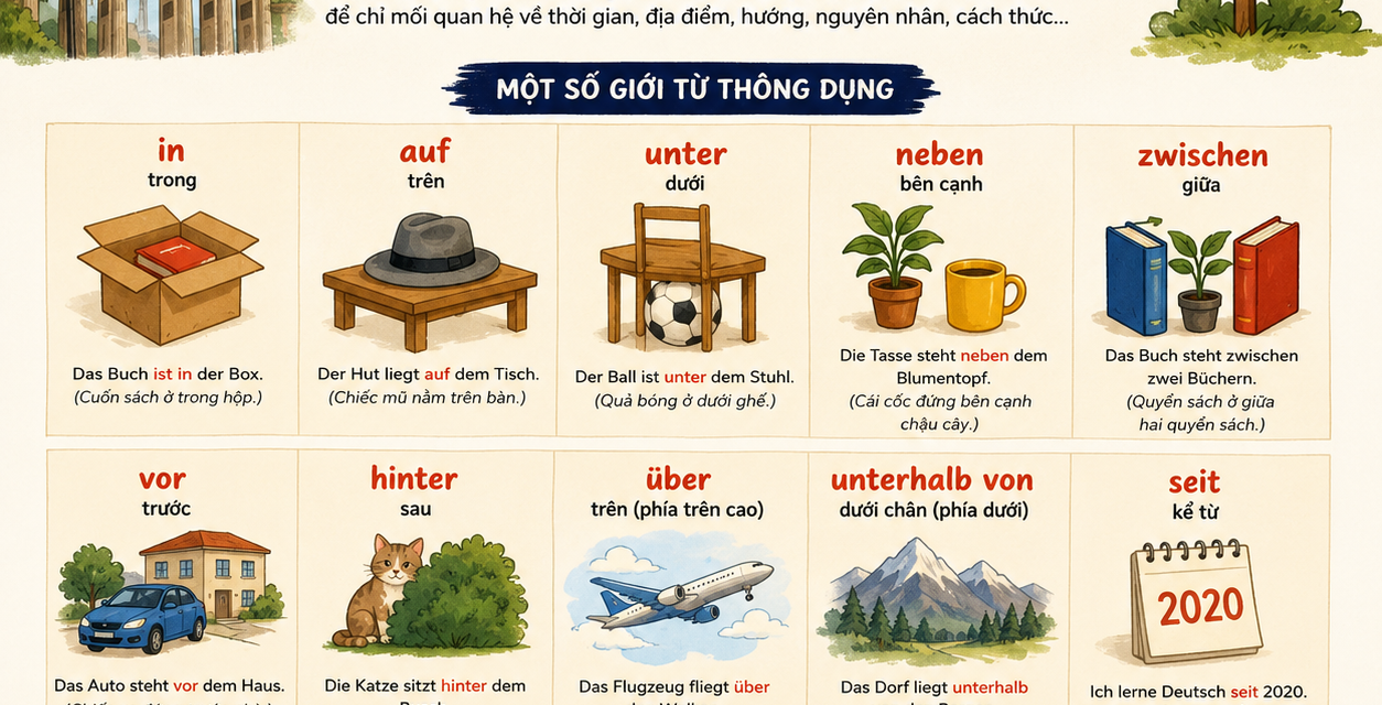 Giới Từ Trong Tiếng Đức (Präpositionen): Bảng Tổng Hợp A-Z Kèm Ví Dụ